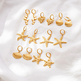 304 Pendientes colgantes de aro de acero inoxidable para mujer, real 18 k chapado en oro