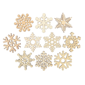 10Pcs Snowflake Unfinished Wood Cutouts Ornaments, for Blank Crafts DIY Christmas Party Hanging Decoration Supplies