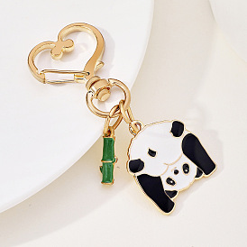 Adorable Panda DIY Metal Keychain for Bag and Car Decoration - Chinese Style Bamboo Design Gift