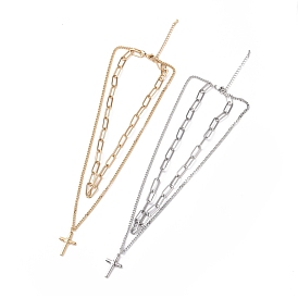 304 многослойное ожерелье из двойных цепочек из нержавеющей стали с подвесками в виде крестов для женщин