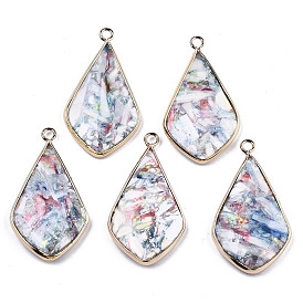 Подвески из синтетического кальцита, с краем и петлей из латуни, покрытой светлым золотом, окрашенные, ромб