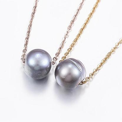 304 collares de cuentas de acero inoxidable, con la perla, rondo