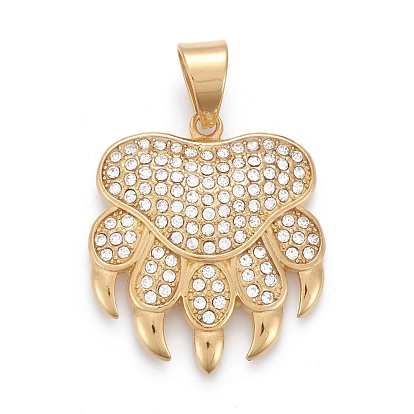 304 Stainless Steel Pendants, with Crystal Rhinestone, Bear Claw Print