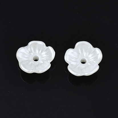 ABS Plastic Imitation Pearl Flower Bead Caps, 5-Petal