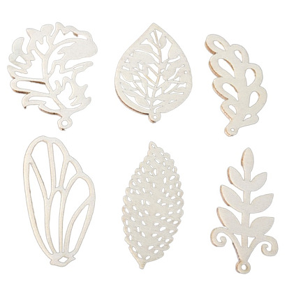 10Pcs Plant Theme Hollow Unfinished Wood Leaf Shaped Cutouts Ornament, Leaf Blank Hanging Pendants, Painting Supplies