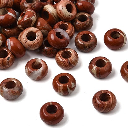 Брекчированы яшма европейские шарики, бусины с большим отверстием, рондель, 14x8 мм, отверстие : 6 мм