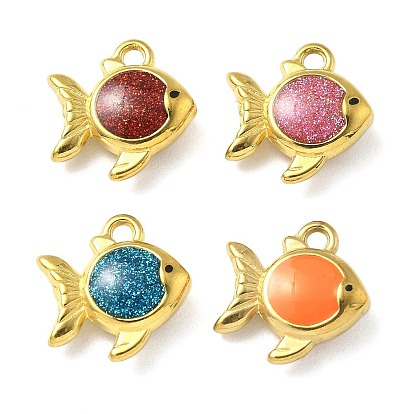 304 подвески из нержавеющей стали с блестящей эмалью, очарование рыбы, ионное покрытие (ip), реальный 18 k позолоченный