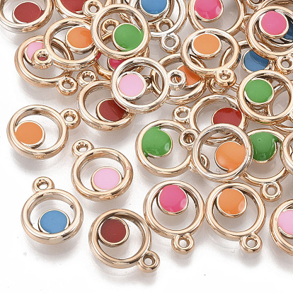 UV Plating Acrylic Pendants, with Enamel, Light Gold, Ring