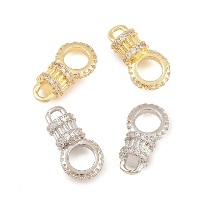 Dijes de conector de zirconia cúbica micro pavé de latón, rondo, sin plomo y cadmio, chapado en rack, larga duración plateado