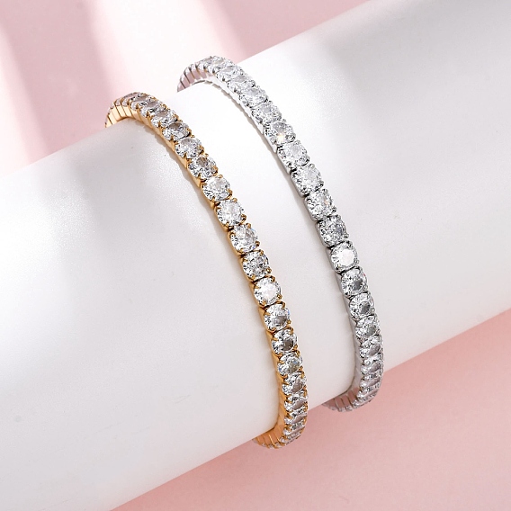 304 Браслеты-цепочки из нержавеющей стали с прозрачными кубическими цирконами для женщин, квадратный