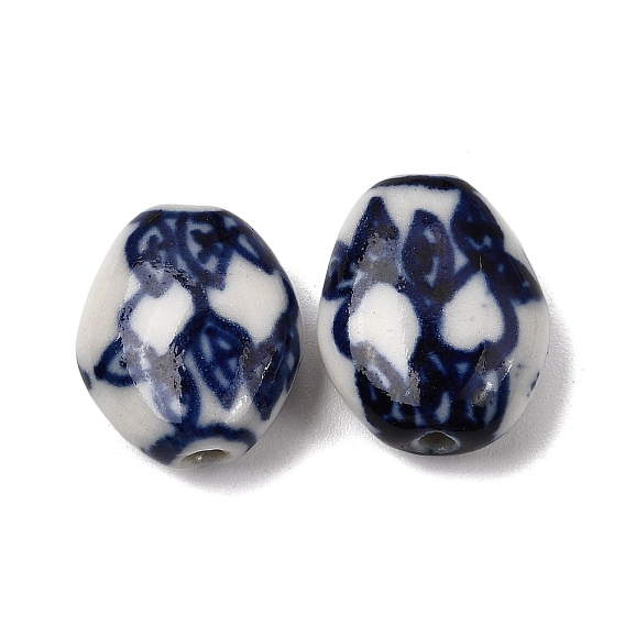 Фарфоровые бусины ручной работы, овальные с листа, синий и белый фарфоровый узор