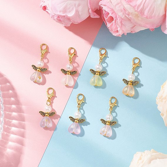 Акриловые подвесные украшения, ангел в форме сердца, с цинковым сплавом застежками омаров коготь