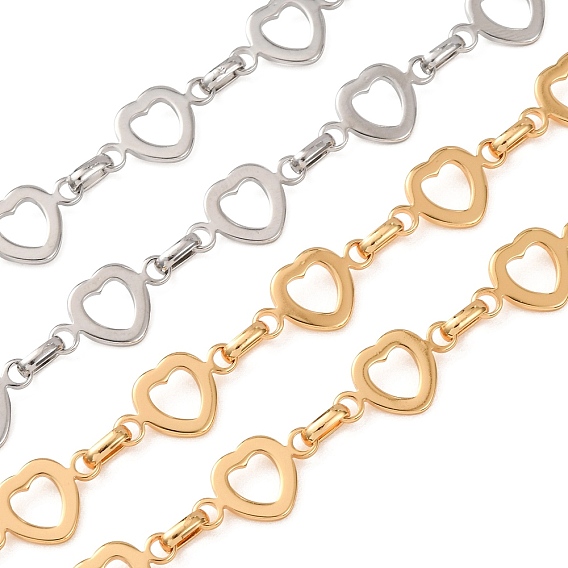 304 Stainless Steel Heart Link Chains, Unwelded, with Spool