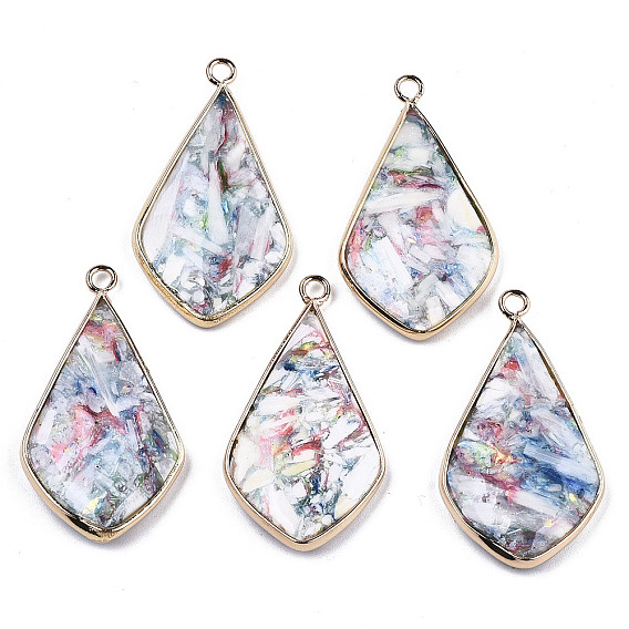 Подвески из синтетического кальцита, с краем и петлей из латуни, покрытой светлым золотом, окрашенные, ромб