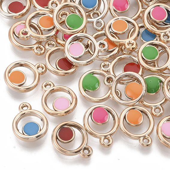 UV Plating Acrylic Pendants, with Enamel, Light Gold, Ring