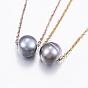 304 Stainless Steel Beaded Necklaces, with Pearl, Round
