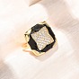 Messing Micro Pave Zirkonia Manschette offene Ringe, Klee, mit Emaille, cadmiumfrei und bleifrei, Gestell, langlebig überzogen, echt 18 k vergoldet