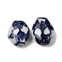 Фарфоровые бусины ручной работы, овальные с листа, синий и белый фарфоровый узор