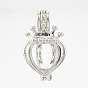 Brass Locket Pendants, Cage Pendants, Cadmium Free & Nickel Free & Lead Free, Hollow, Heart with Crown