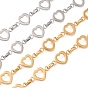 304 Stainless Steel Heart Link Chains, Unwelded, with Spool