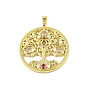 Латунные микро проложить кубического циркония подвески, без кадмия, без никеля и без свинца, С эмалью и стеклом, реальный 18 k позолоченный, плоские круглые с дерева жизни