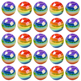 40Pcs Pride UV Plating Rainbow Iridescent Acrylic European Beads, Large Hole Beads, Round