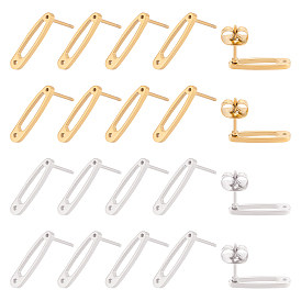 10 Pairs 2 Colors 304 Stainless Steel Stud Earrings Findings, with Hole, Safety Pin Shape