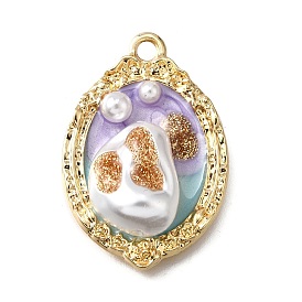 Подвески из эмали и сплава, с имитацией АБС-жемчуга и блестящей пудрой, овальный шарм, стойки покрытие, долговечный, без свинца, без кадмии и без никеля