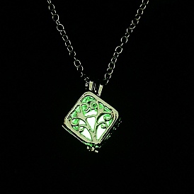Collares pendientes de cubo de medallón de aleación luminosa, brillan en la oscuridad