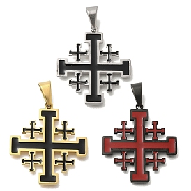 304 Stainless Steel Enamel  Pendants, Jerusalem Cross Charm