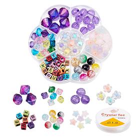 DIY Jewelry Making Kits, Including Round & Bicone & Star & Flower & Cube Transparent & Opaque Acrylic Beads and Crystal Thread
