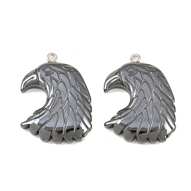 Немагнитные гематитовые подвески, класс А, с железной фурнитурой, орел / сокол очарование, 34x25x3 мм, отверстие : 2 мм