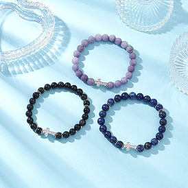 Браслеты из круглых бусин с окрашенным натуральным камнем 9мм для женщин, браслеты из латунных звеньев с микропаве из кубических цирконий, платина