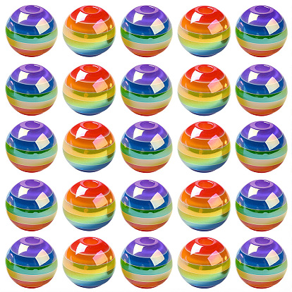 40Pcs Pride UV Plating Rainbow Iridescent Acrylic European Beads, Large Hole Beads, Round