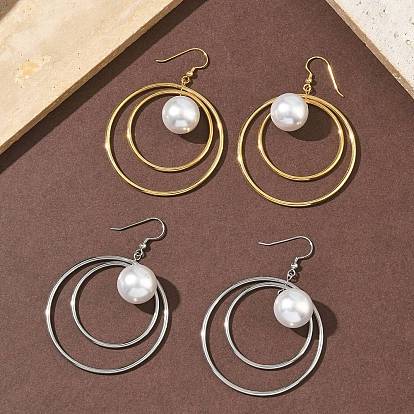 Гальванопокрытие 304 серьги-подвески из нержавеющей стали с имитацией жемчуга, плоско-круглые