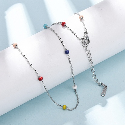304 Женские ожерелья-цепочки из бусин-рондель из нержавеющей стали с эмалированным покрытием, красочный