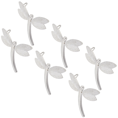 6Accesorios para collar de libélula de moda 304Colgantes texturizados de acero inoxidable, con diamante de imitación