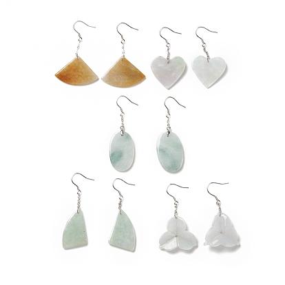 Natural Myanmar Jade/Burmese Jade Dangle Earrings with 925 Sterling Silver Pin for Women, Mixed Shape