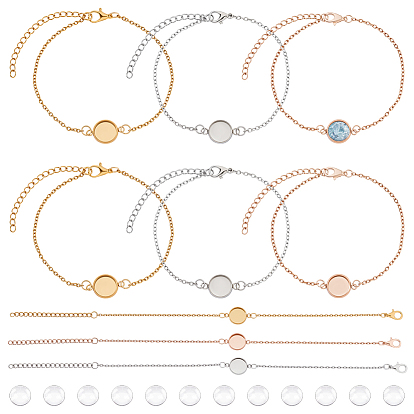 Наборы для изготовления браслетов своими руками, включают 12шт 304 браслеты из нержавеющей стали с цепями, с 12 стеклянными кабошонами