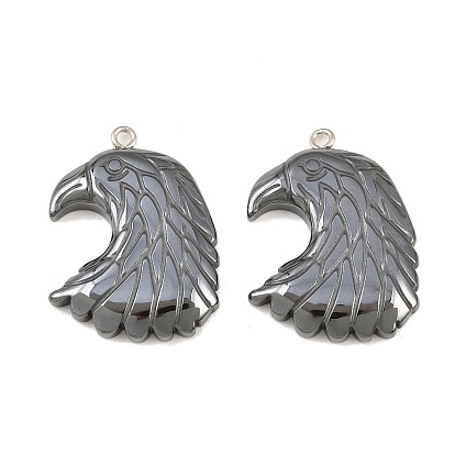 Немагнитные гематитовые подвески, класс А, с железной фурнитурой, орел / сокол очарование, 34x25x3 мм, отверстие : 2 мм