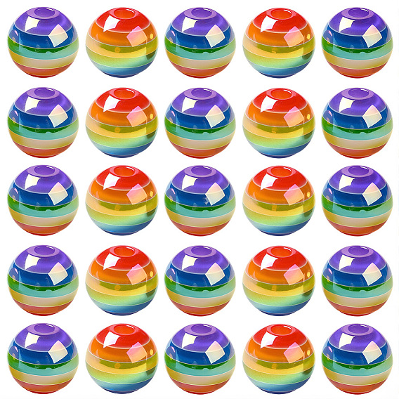 40Pcs Pride UV Plating Rainbow Iridescent Acrylic European Beads, Large Hole Beads, Round