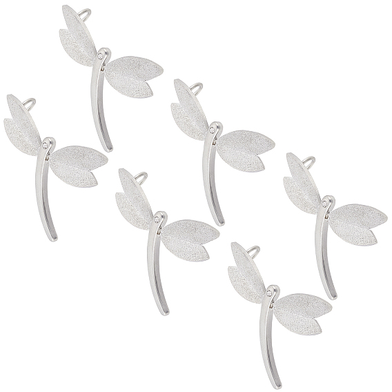 6pcs collier libellule tendance 304 pendentifs texturés en acier inoxydable, avec strass