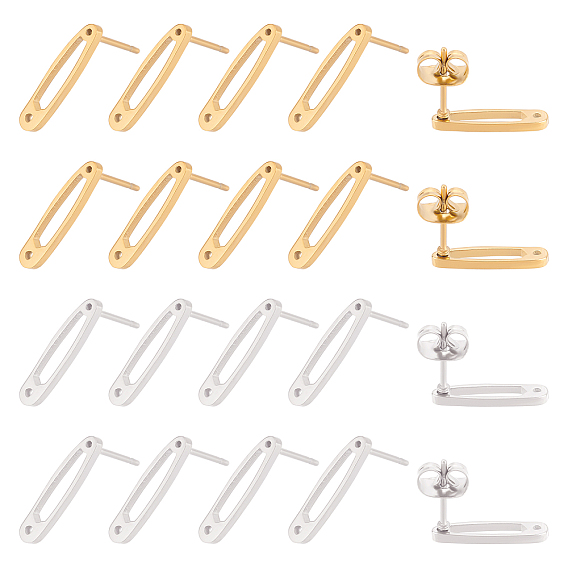 10 Pairs 2 Colors 304 Stainless Steel Stud Earrings Findings, with Hole, Safety Pin Shape