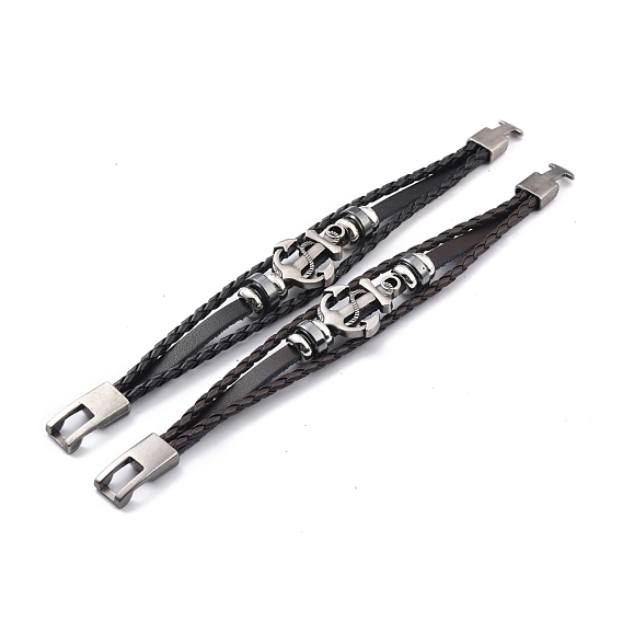 Cowhide Braided Multi-strand Bracelet, Anchor Bracelet with Synthetic Hematite for Women