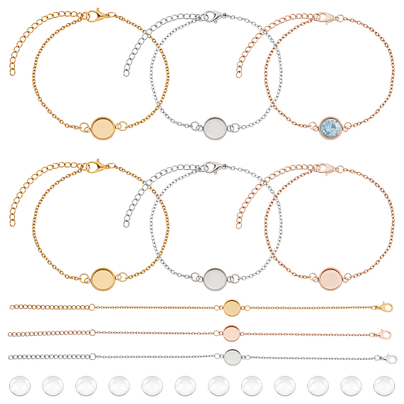 Наборы для изготовления браслетов своими руками, включают 12шт 304 браслеты из нержавеющей стали с цепями, с 12 стеклянными кабошонами