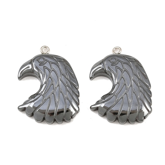 Немагнитные гематитовые подвески, класс А, с железной фурнитурой, орел / сокол очарование, 34x25x3 мм, отверстие : 2 мм