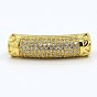 CZ Jewelry Brass Micro Pave Cubic Zirconia Hollow Curved Tube Beads, Curved Tube Noodle Beads, Clear, 24x6mm, Hole: 4mm