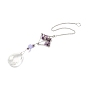 Amethyst Pendant Decoration, Hanging Suncatcher, with Stainless Steel Rings and Rhombus Alloy Frame, Teardrop