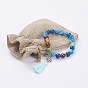 Chakra Jewelry, Cotton Thread Tassel Charm Bracelets, with Gemstone and Zinc Alloy Lotus Flower Beads