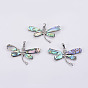 Abalone Shell/Paua ShellRhinestone Big Pendants, with Platinum Tone Brass Bail, Dragonfly